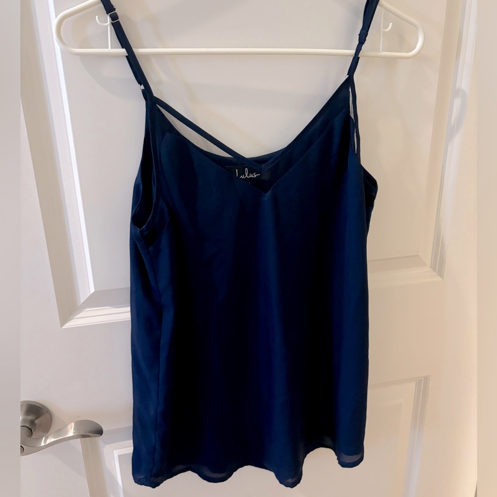 Lulus Sleeveless Blouse with Sheer V Neck trim